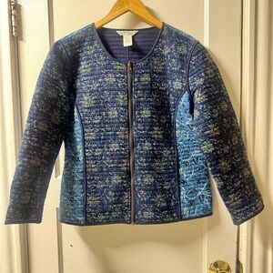 Orvis Navy Floral Quilted Jacket 100% Cotton Size Medium